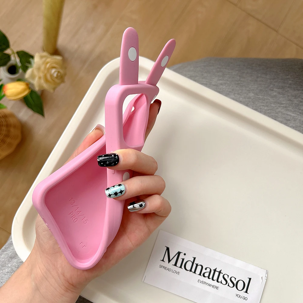 Kawaii Lovely 3D Cartoon Rabbit Soft Silicone Case for iPhone 16 15 14 13 12 Pro Max Funny Shockproof Back Cover Capas 4