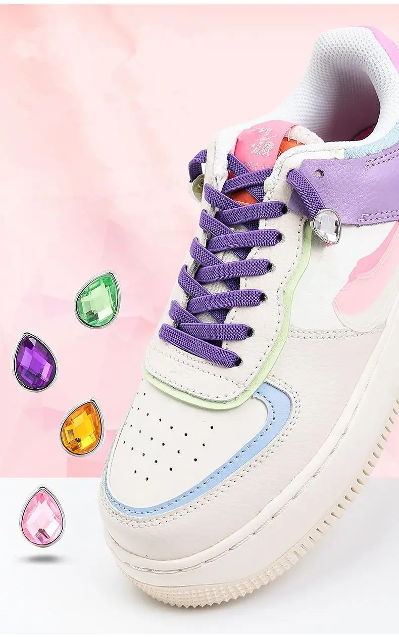 Diamant bunte elastische Schnürsenkel Sneakers flache Schnürsenkel für Schuhe Strass Schnürsenkel ohne Krawatten keine Krawatte Schnürsenkel Kinder Erwachsene – Detail 1