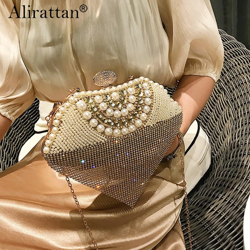 

Alionly 2022 New Handmade Chain Evening Bag Hand-Held Pearl Party Banquet Fashion Clutch Bag Spot sac a main femme