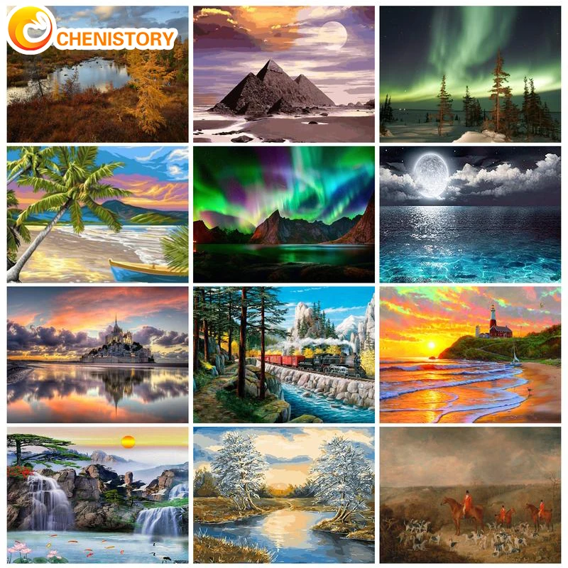 

CHENISTORY Picture Natural Landscape Adults Diy Oil Paint By Number Painting On Canvas Paint By Numbers Modern Home Decor
