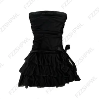 Gothic Harajuku Vintage Y2K Women's Dress Sexy Slim Chic Casual Lace-up Design Halter Neck Dresses Punk Rock Emo Girl Streetwear