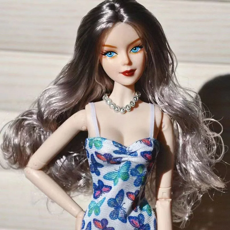 30cm Lady Doll's Head with Big Wavy Curly Hair 1/6 Dress Up Accessories Girls Diy Toys 3
