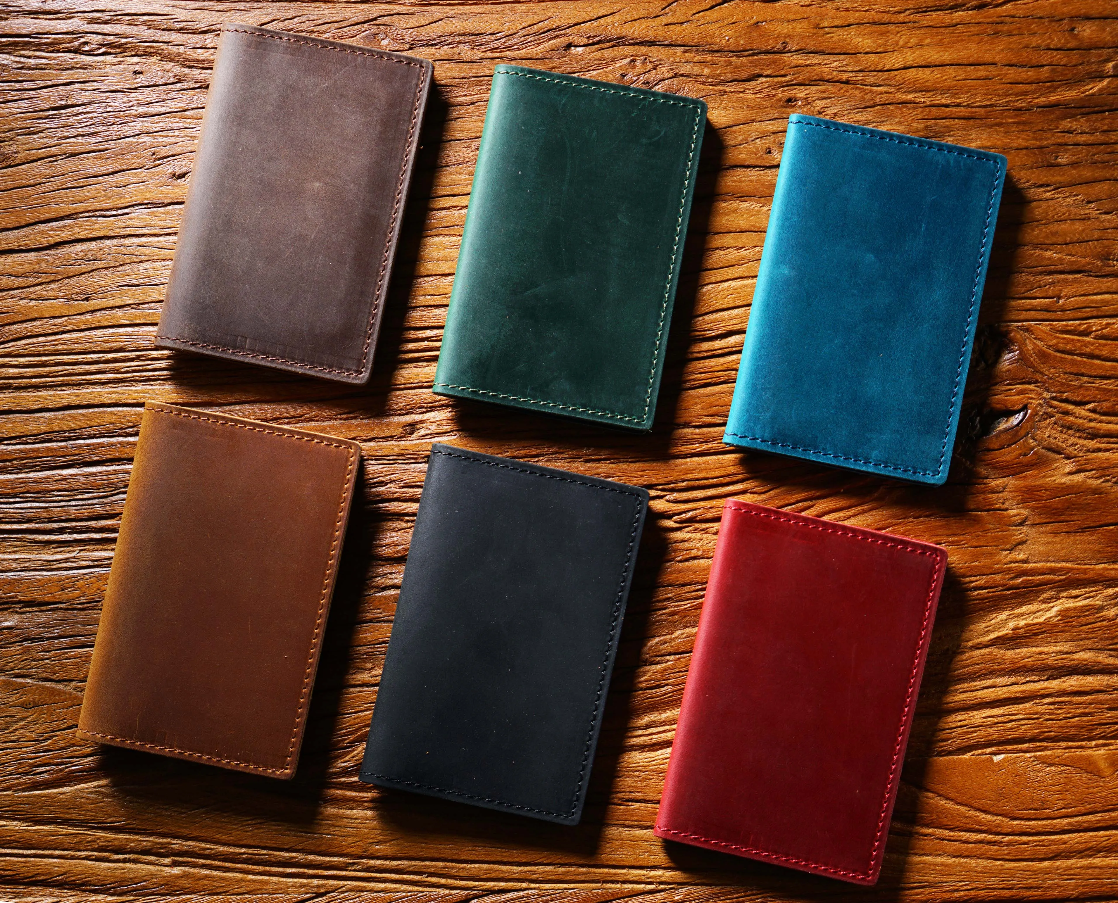 Crazy Horse Leather Wallet-Minimalist Top-Grain Cowhide Card Holder with Stitched Seams for Bank/Membership Cards
