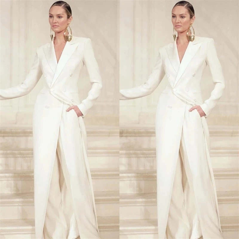 Women's Long Coat Suit 2 Piece Set Elegant and Fashionable Double-breasted Long Coat Pants Suit Slim Fit Party Dress Suit Jacket 4