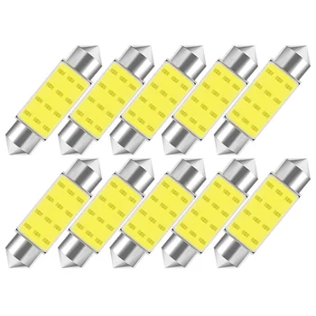 C5W LED 전구 C10W 꽃줄 31/36/39/41/42mm 12V COB 7000K 흰색 자동차 인테리어 돔 독서 조명 트렁크 번호판 램프, 10 개