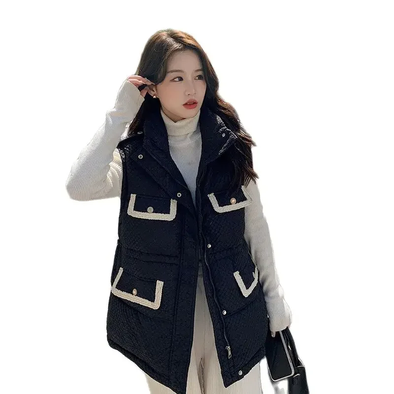 Fall Winter Fashion Sweet Maternity Down Vest Sleeveless Pregnancy Women Cotton Vest with Pockets Office Lady Elegant Outwear