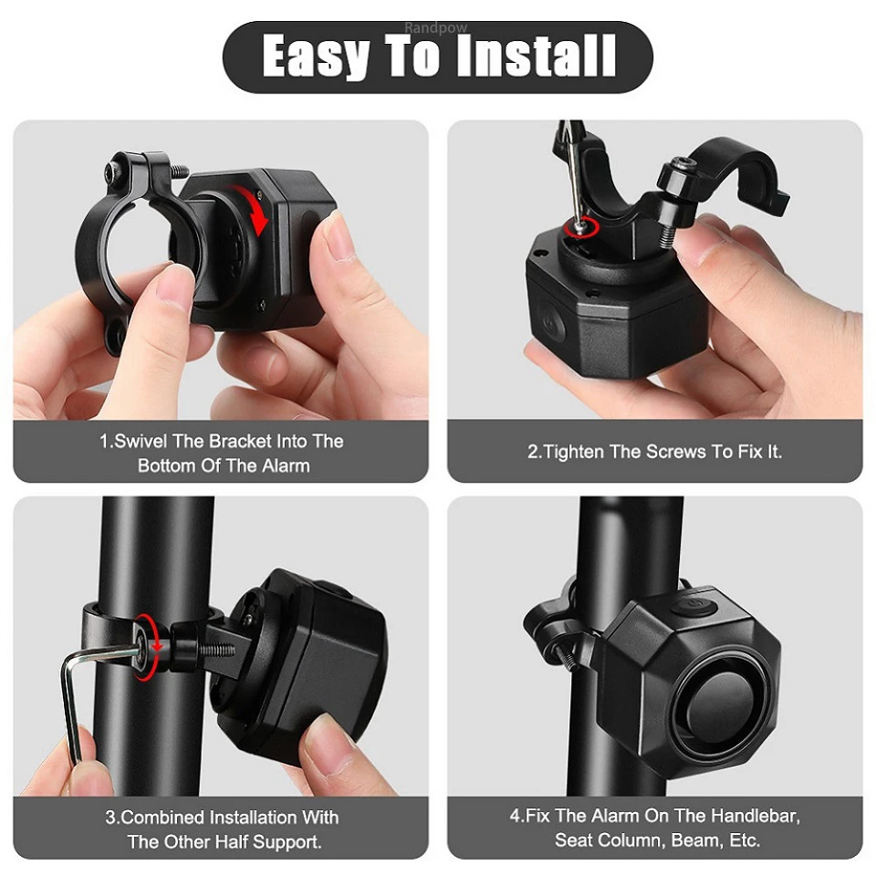 Randpow Motorcycle Bike Alarm Anti-theft Electric Remote Control 113dB Vibration Sound Waterproof Scooter Bicycle Security Alarm motorcycle alarm bike alarm wireless vibration alarm anti theft alarm