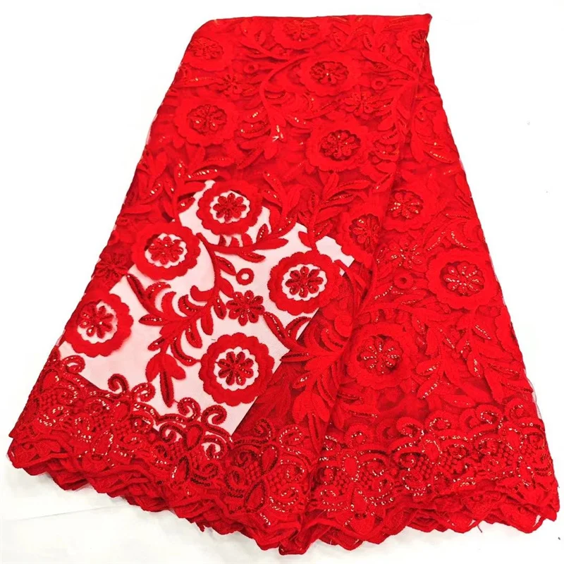 

Роскошная африканская Тюлевая кружевная ткань 2024 красная Высококачественная французская вышивка блестками кружевная ткань в нигерийском стиле для свадебного платья