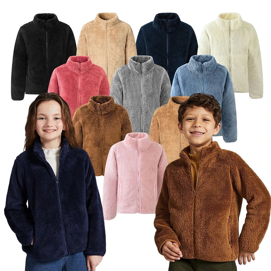 

Thickened Soft Fleece Coats for Children Autumn Winter Boys and Girls Coral Blends Jackets Warm Solid Color Clothings for 4-12 Y