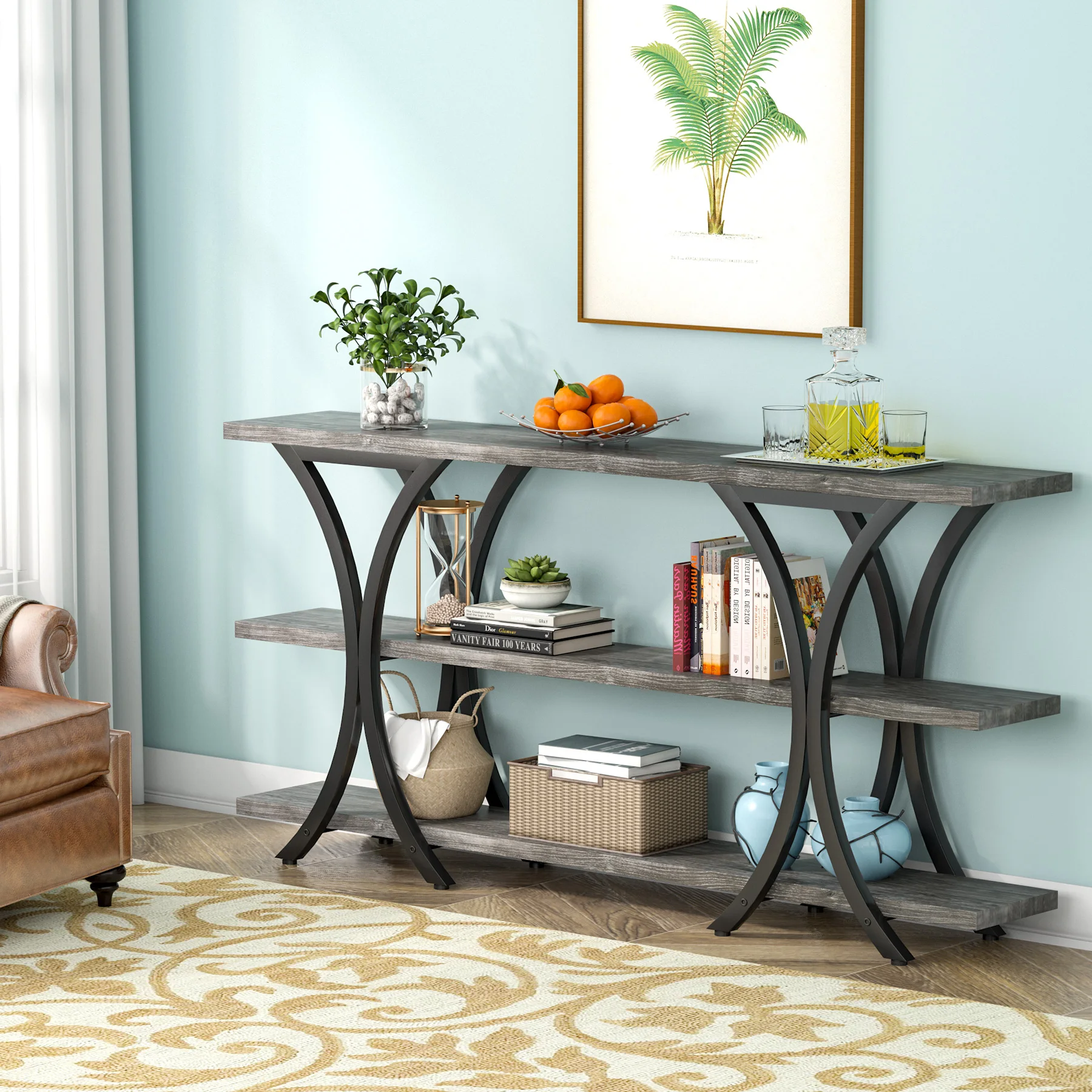 Tribesigns 70.8 Inch Narrow Console Table, Long Sofa Table Entry Table with 3 Tier Storage Shelves for Entryway Living Room