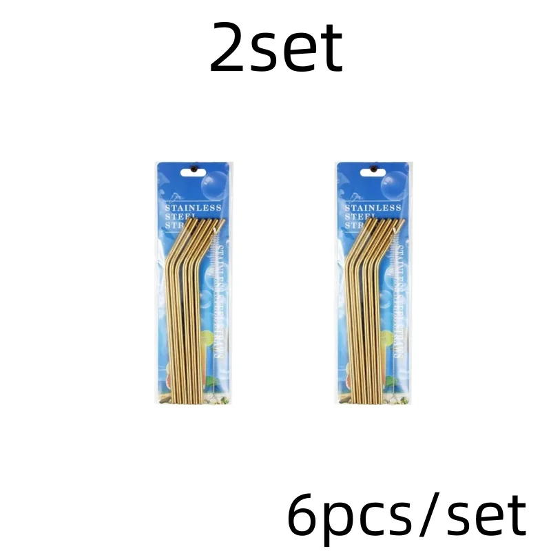 Set of 6 Reusable Stainless Steel Drinking Straws with Cleaning Brush and Carrying Case - Eco-Friendly Party and Bar Accessory