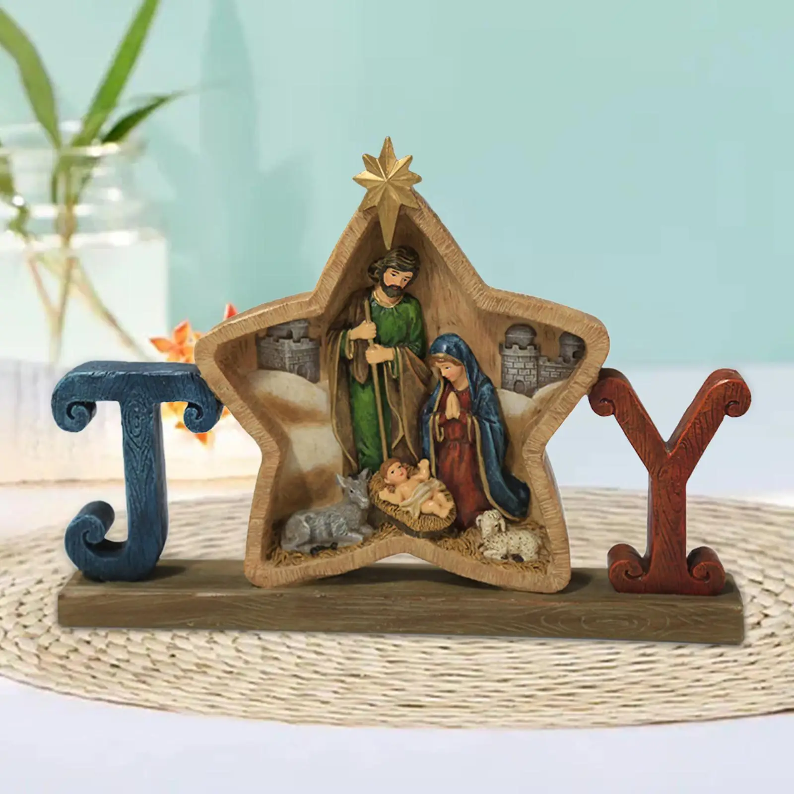 

Nativity Scene Figurine Christmas Desktop Statue, Religious Collectible Tabletop