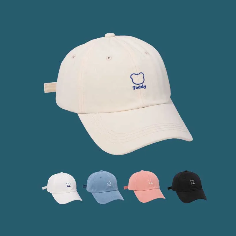 Bear Embroidery Women Baseball Hat Unisex Adjustable Snapback Peaked Cap Soild Color Cotton Bonnet Girls Outdoor Sport Sun Visor 4