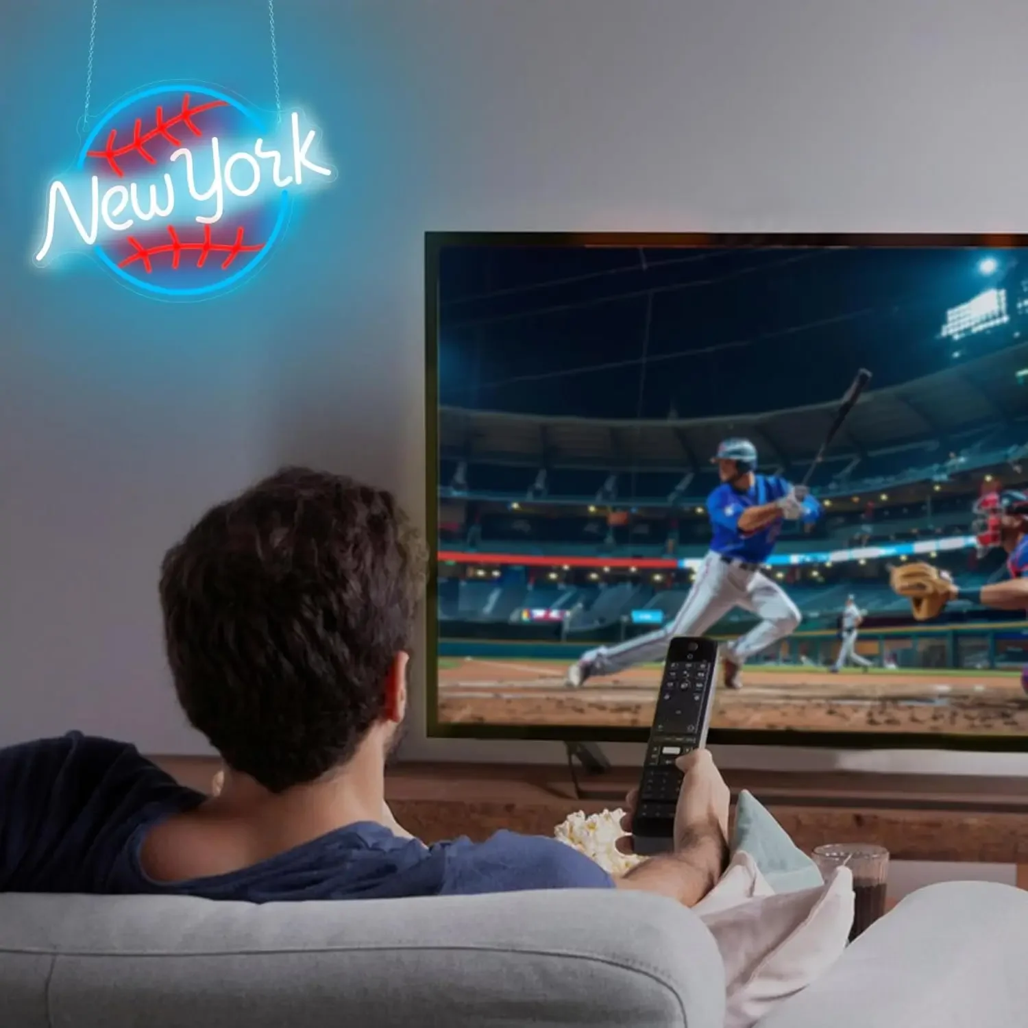 Baseball Neon Sign, New York USB Power Neon Sign, Baseball Room Wall Decor Suitable for Sport LED Store Sign Man Cave Bar