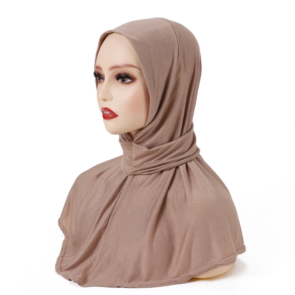 

Однотонный хлопковый яркий хиджаб для женщин, мусульманский простой головной платок, модная повязка на голову с застежкой, бандана