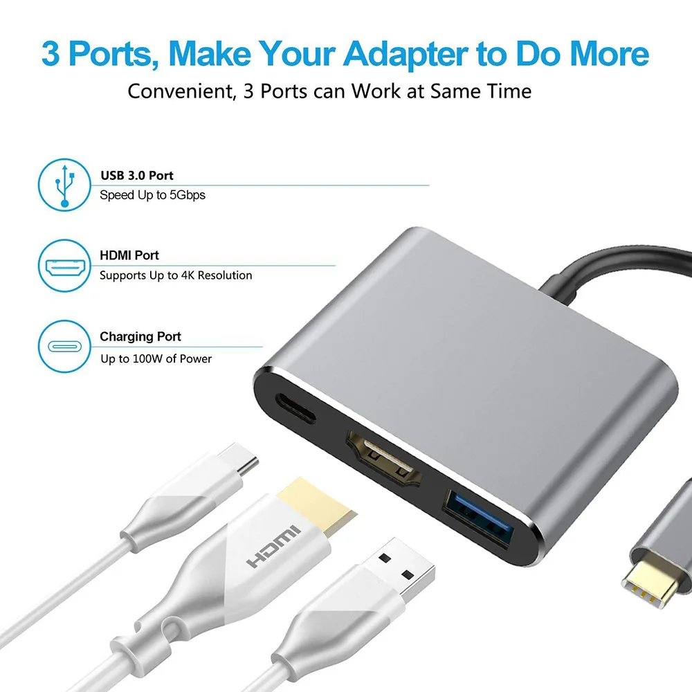 Compact Multiport USB-C Hub with 4K HDMI, USB 3.0, and 100W Power Delivery