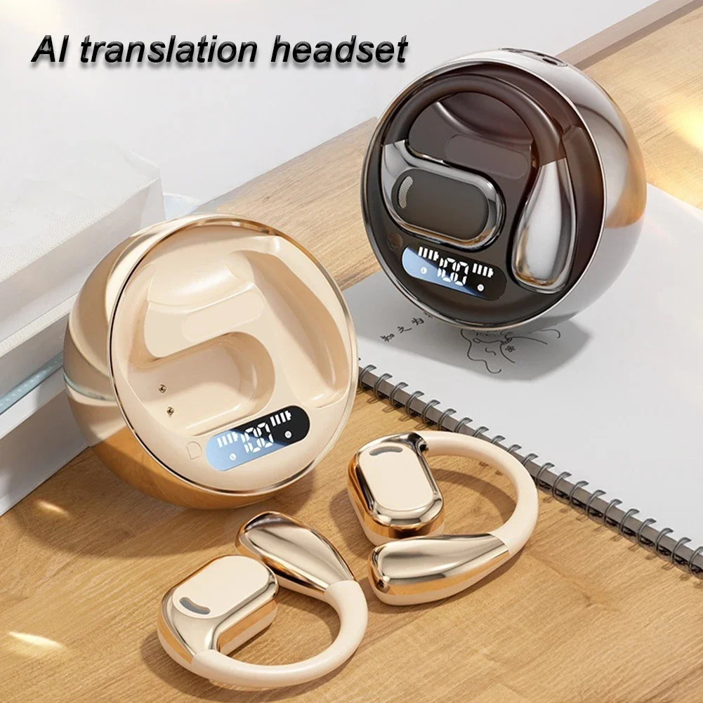 Intelligent Translation Headphones Bluetooth 5.4 Wireless Real-Time AI Translators Headset Hanging Ear Noise-cancelling Headset