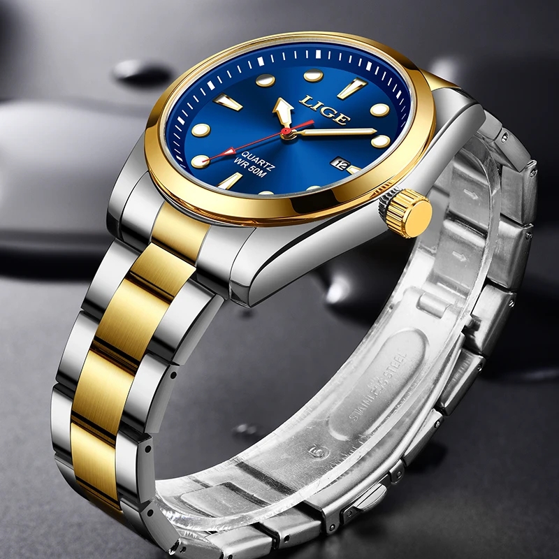 Man Watch LIGE Fashion Luxury Stainless Steel Strap Quatrz Watches Men Business Waterproof Luminous Clock Date Casual Wristwatch