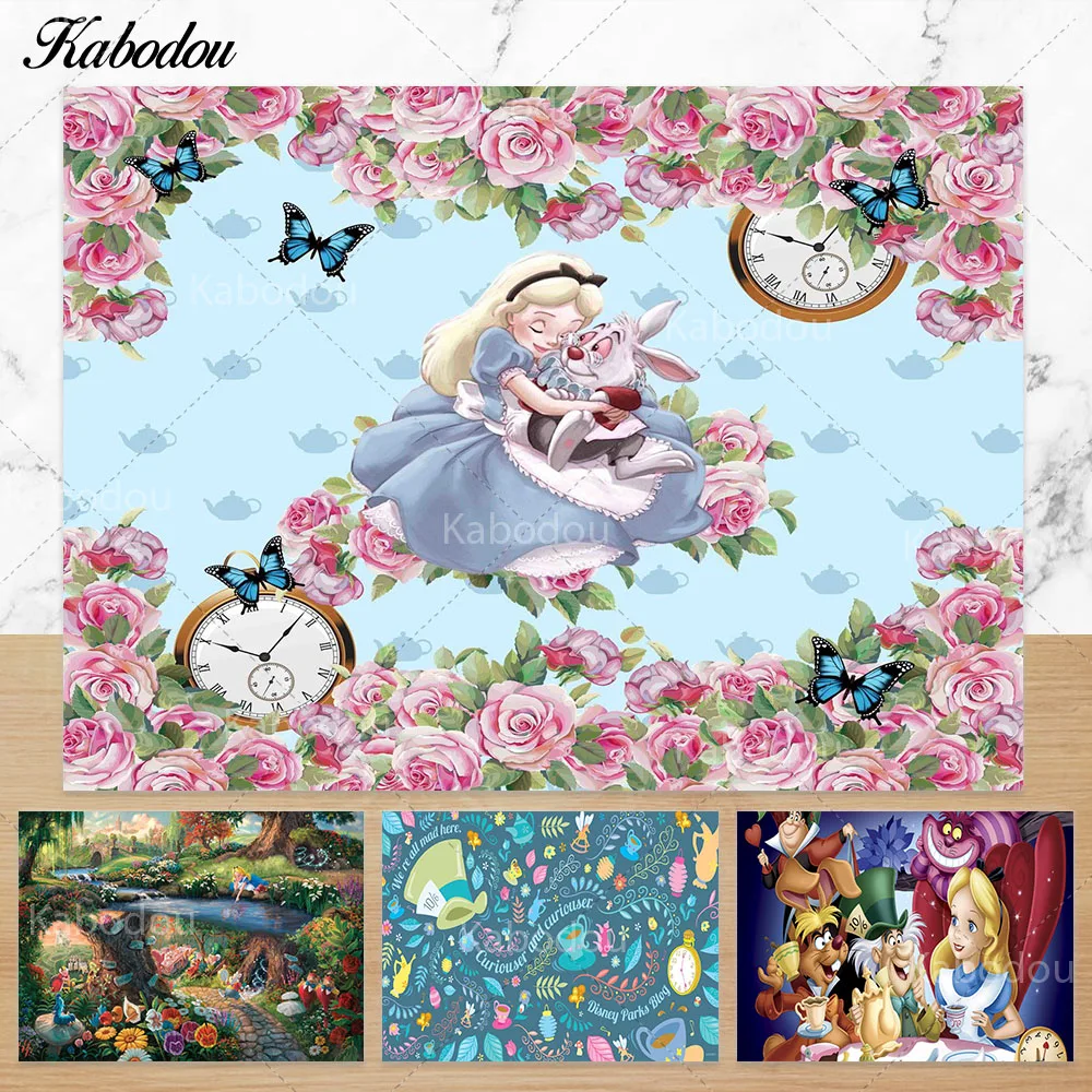 

Alice in Wonderland Custom Backdrop Disney Princess Girls Birthday Decoration Photography Poster Background Photo Props