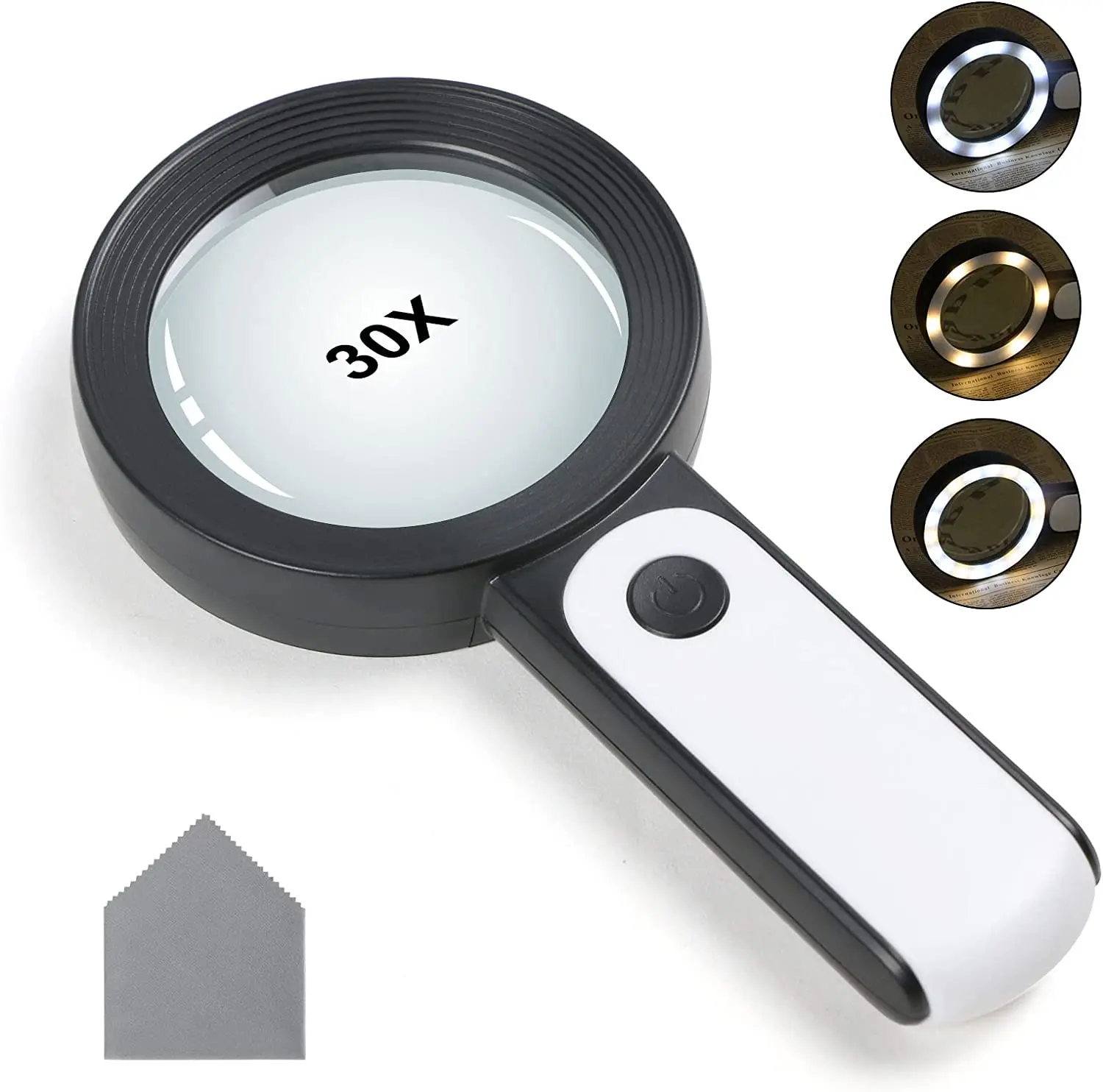 New 2024 Magnifying Glass 18 LED Lights 30X Double Glass 3 Modes High Power Lens