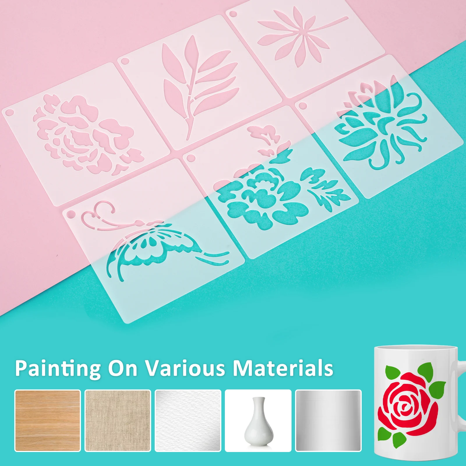 60 Pcs Plant Painting Template for Canvas Card Wood Drawing Stencils Botanical Birds and Insects Design DIY Painting Stencil Set