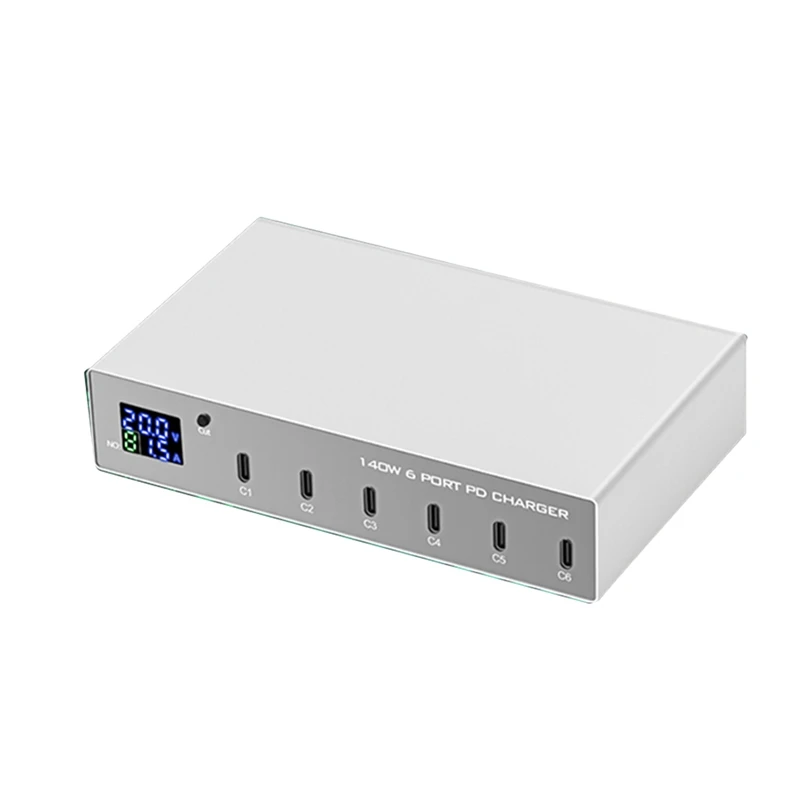 

140W LED Multi PD Charger 6 Ports USB C Quick Charge 20W 30W TYPE-C Charging Station For Laptop Smartphone