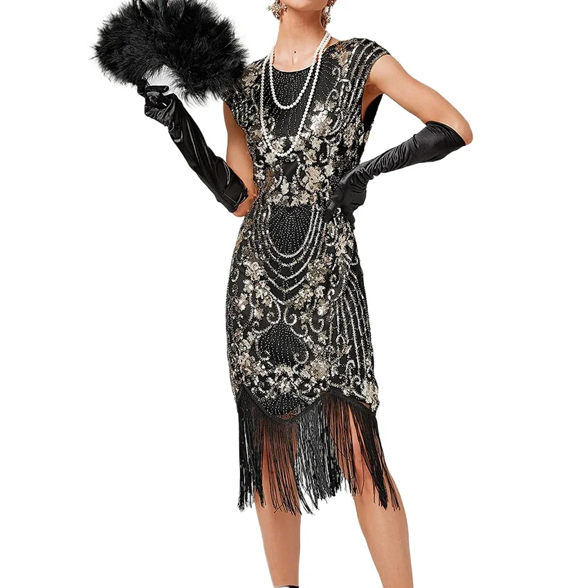 

Womens dresses Women's Vintage Dress Sexy Sleeveless Dress 1920s Sequin Beaded Tassels Party Night Flapper Gown female dresses