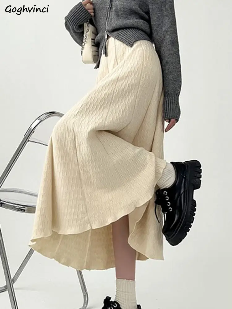 

Knitted Midi Skirt Women High Waist Chic Tender Office Lady All-match Solid Cozy New 2023 Streetwear Korean Stylish OOTD Faldas