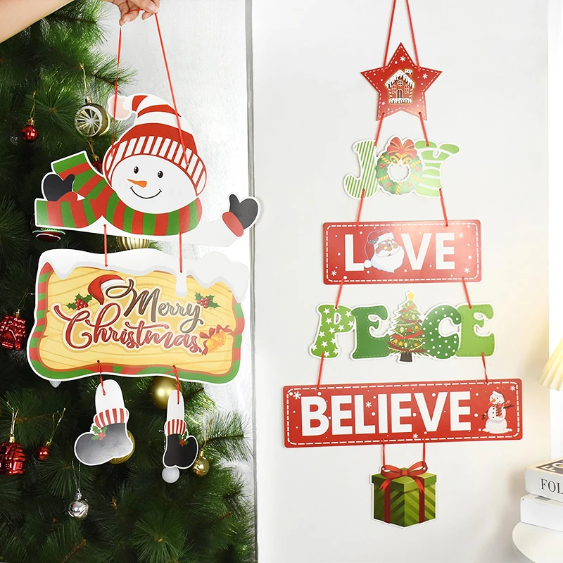 

Joy Love Peace Merry Christmas Hanging Ornaments Santa Claus Snowman Christmas Tree Sign Home Door Noel Navidad Party Decor