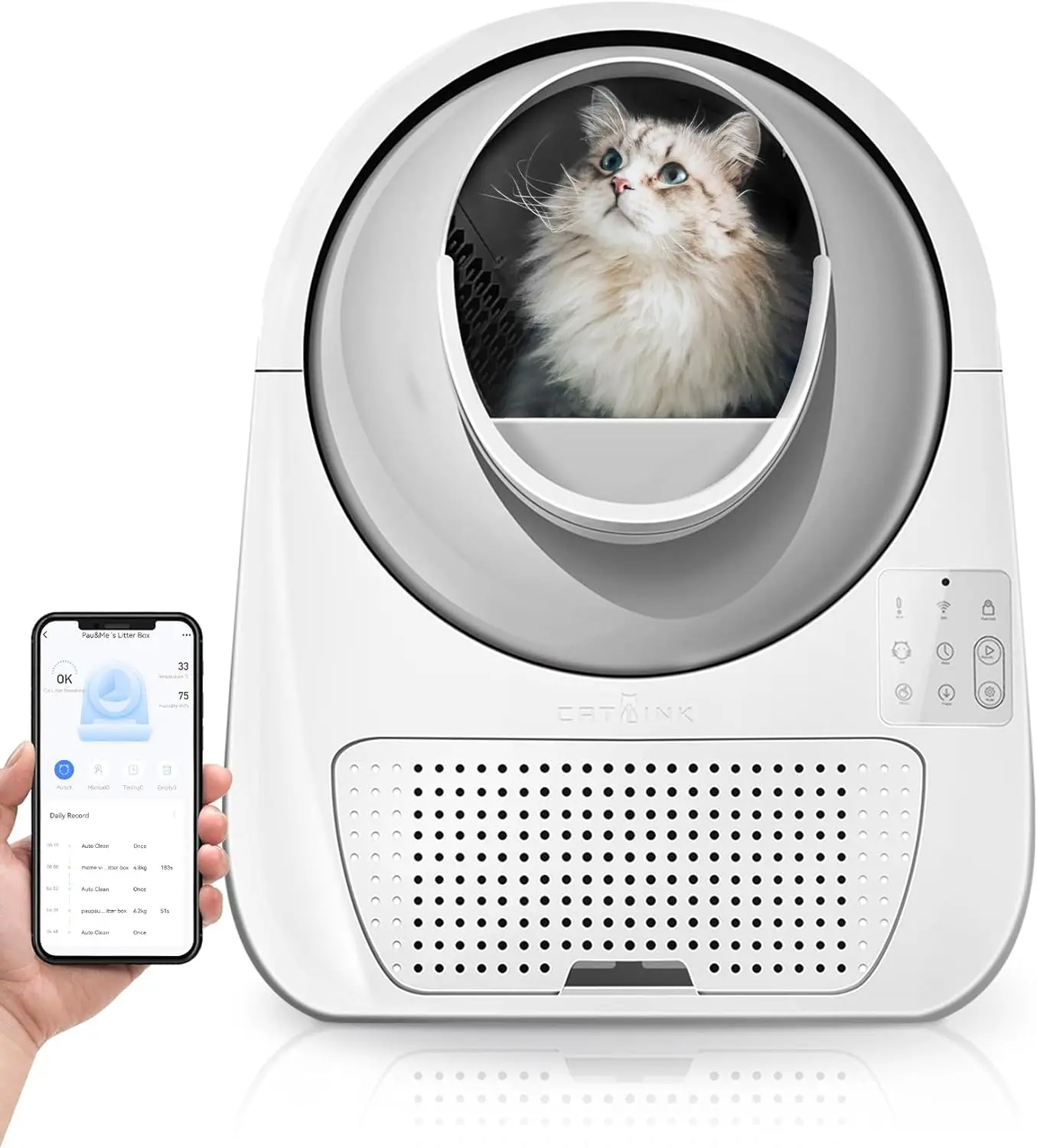 

CATLINK Self Cleaning Automatic Litter Box for Cats 3.3~22lbs-APP Control,Double Odor Removal-Extra Large with 40 Liners