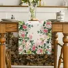Spring Leaves Pink Flowers Linen Table Runner Holiday Party Decor Farmhouse Kitchen Dining Table Runner Mother's Day Decorations 2