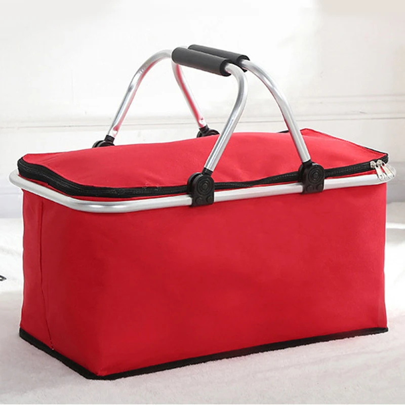 

Picnic Basket Oxford Cloth Solid Color Insulated Basket Thickened Aluminum Film Takeaway Insulated Bag Outdoor Camping Bag