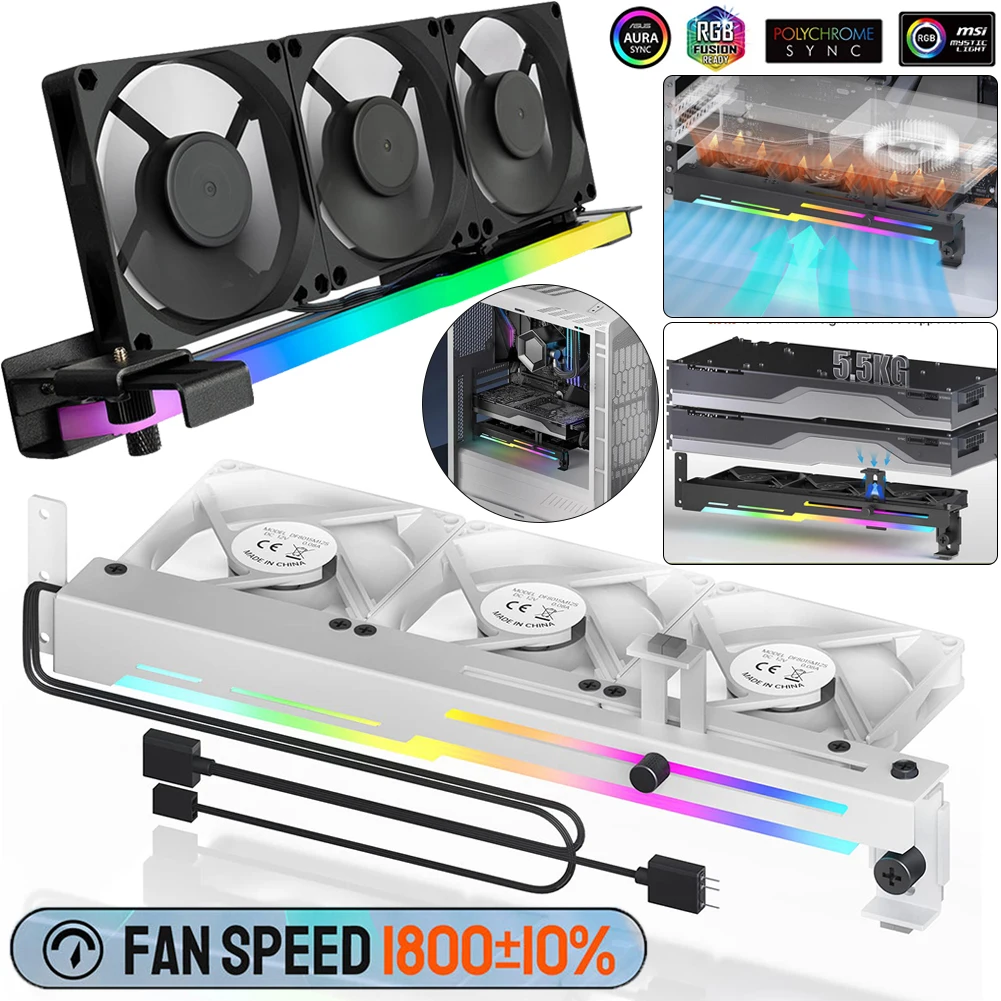 Placa Gráfica Titular do Radiador Horizontal Gpu Video Card Stand pc Ventilador de Refrigeração Argb 5v 3pin 1800rpm Gcc-pro