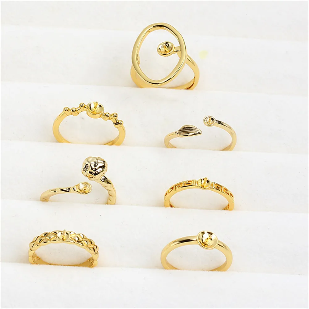 Pearl Ring Empty Support Domestic 14K Gold-plated Opening Ring Simple Fashion Zircon Temperament Handmade DIY Accessories