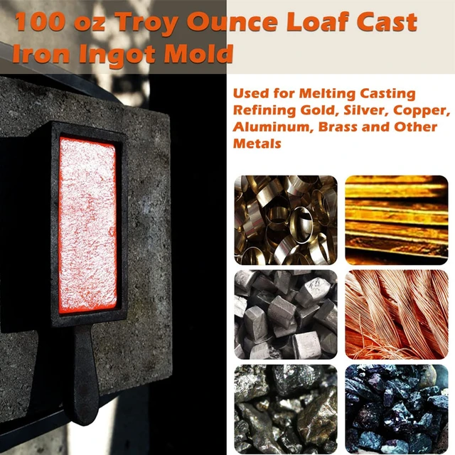 100 Oz Loaf Ingot Cast Iron Ingot Mold for Melting Casting Refining Gold  Silver Aluminum Copper