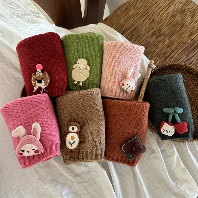 3-8Y Children's Scarf Neck Cover Windproof Mask Autumn and Winter Solid Color Cartoon Baby Knitted Bibs Scarves Boys and Girls