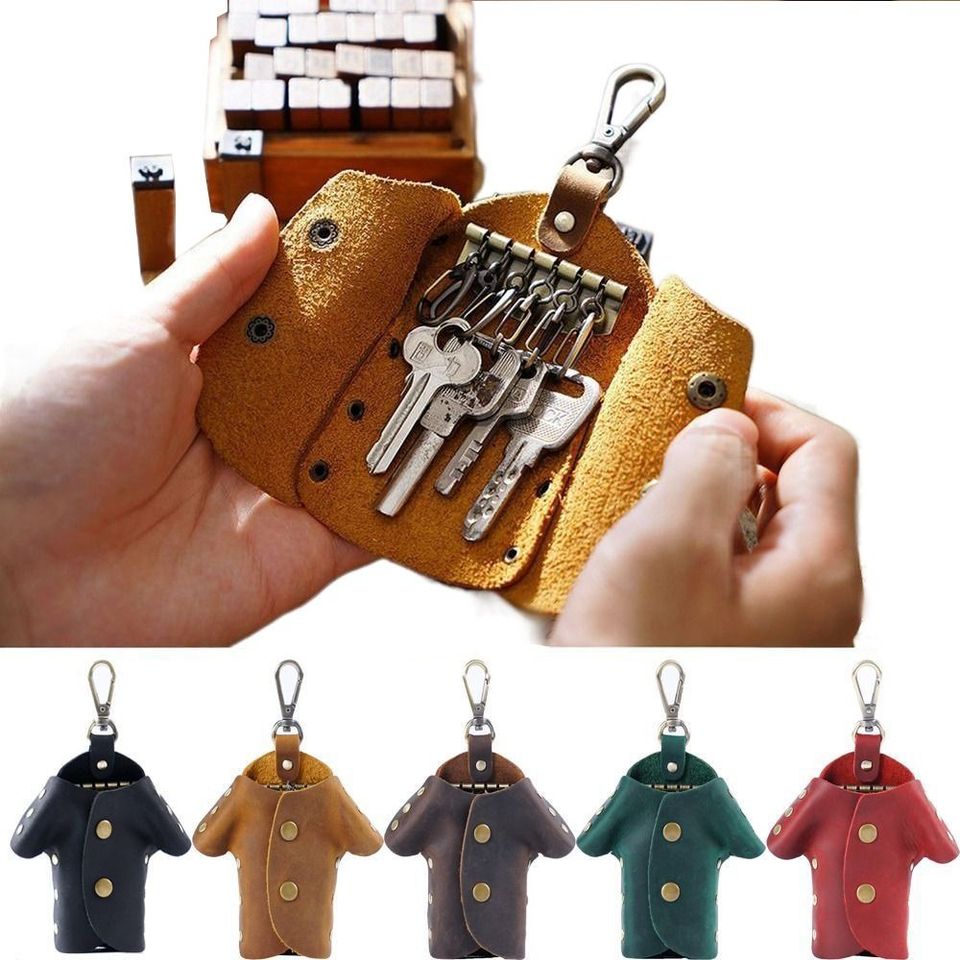 Genuine Leather Creative Keys Storage Bag Metal Hook Portable Hanging Car Key Case Large Capacity Clothes Shape