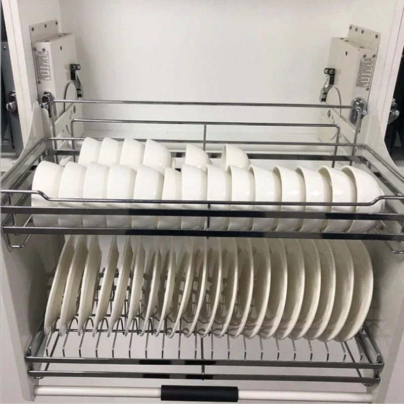 Kitchen 304 Dish Hanging Cabinet Pull Basket Lift Up Push Down Pull-down Bowl Rack Lift Cabinet Storage Damping Pull Basket