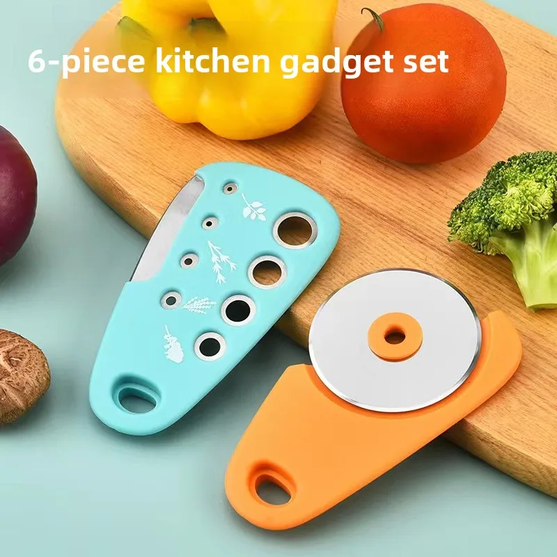6-Piece Kitchen Gadget Set: Pizza Knife, Vanilla Cutter, Bottle Opener, Shredder, and Garlic Grinder