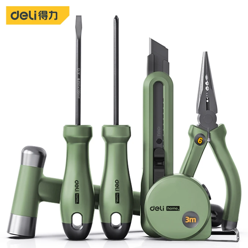 Deli 2/4/6 Pcs Green Hand Tools Set Multifunctional Electrician Portable Tool Sets Household Reparing Kits and Accessories