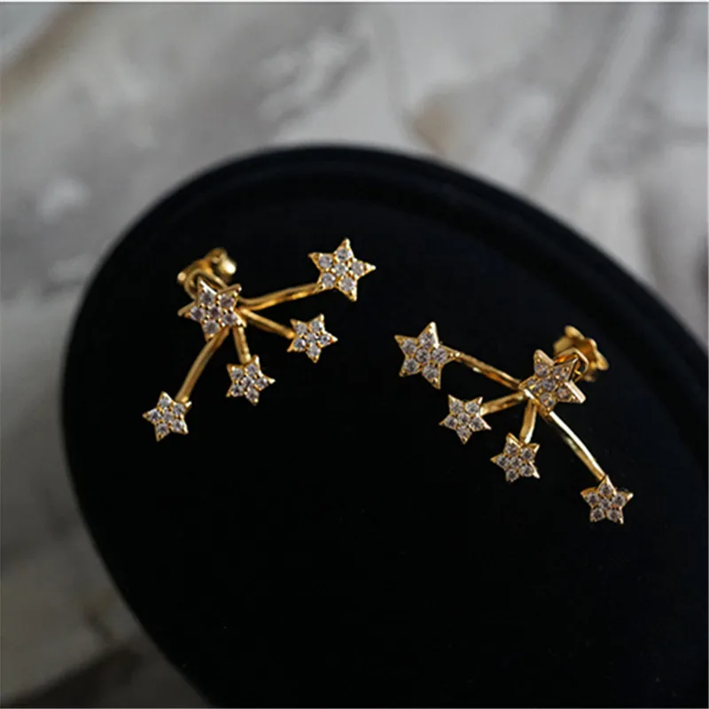 Orecchini Lunghi A Stella In Argento 925 Placcato Oro 14k Con Zirconi – Gioielli Donna E Ragazza – Regalo Compleanno