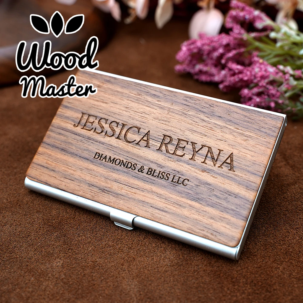 Wood Office Business Card Holder Wooden Clear Transparent Acrylic Counter Top Display Stand Desk Accessories