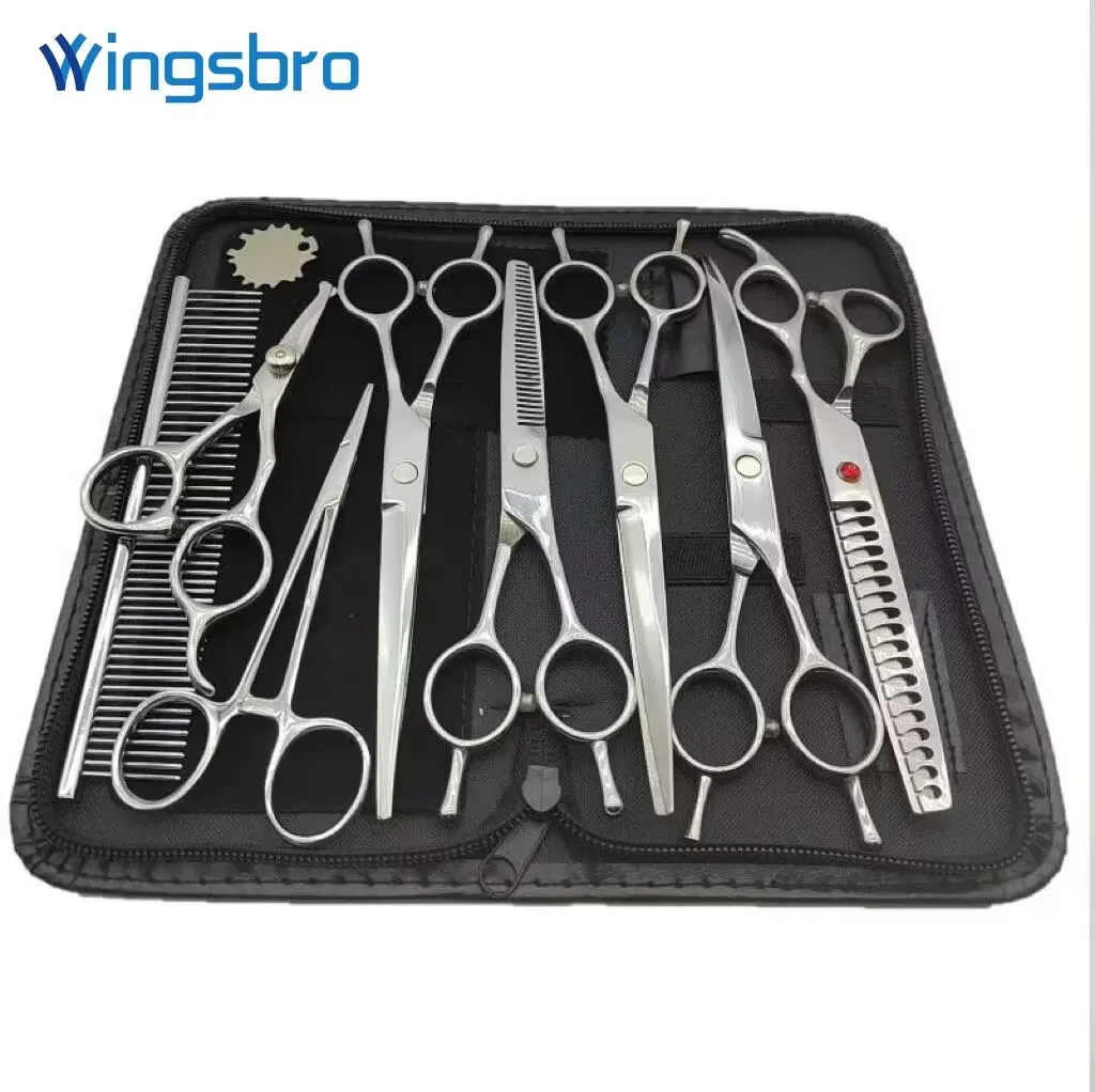 7.5-inch Professional Pet Grooming Scissors Set, Dog Scissors Straight Curved scissors Shark Scissors Kit (silver) 5pcs mechanic x8 high toughness professional disassembly curved screen alloy steel pry opening tool for mobile phone repair tool