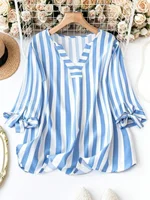 Grande taille femme mode printemps Plaid T-shirt col en v pull léger dessus respirants Style européen et américain plage voyage vêtements 6