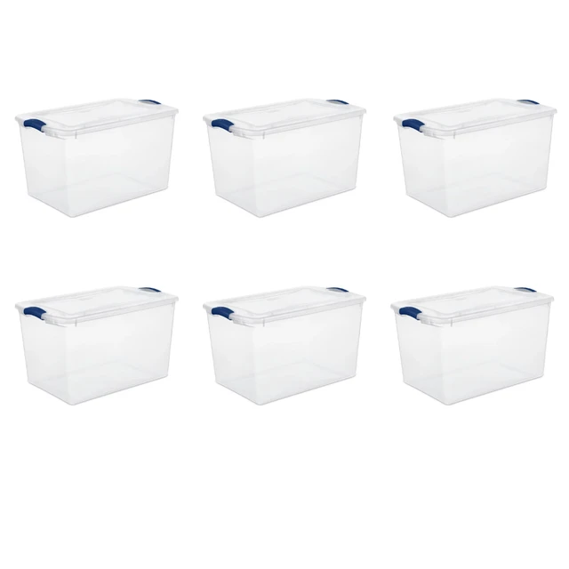 66 Quart. Latch Box Plastic Storage Box, Stadium Blue, Set of 6 Plastic  Stackable Storage Bin with Clear Latch Lid - AliExpress