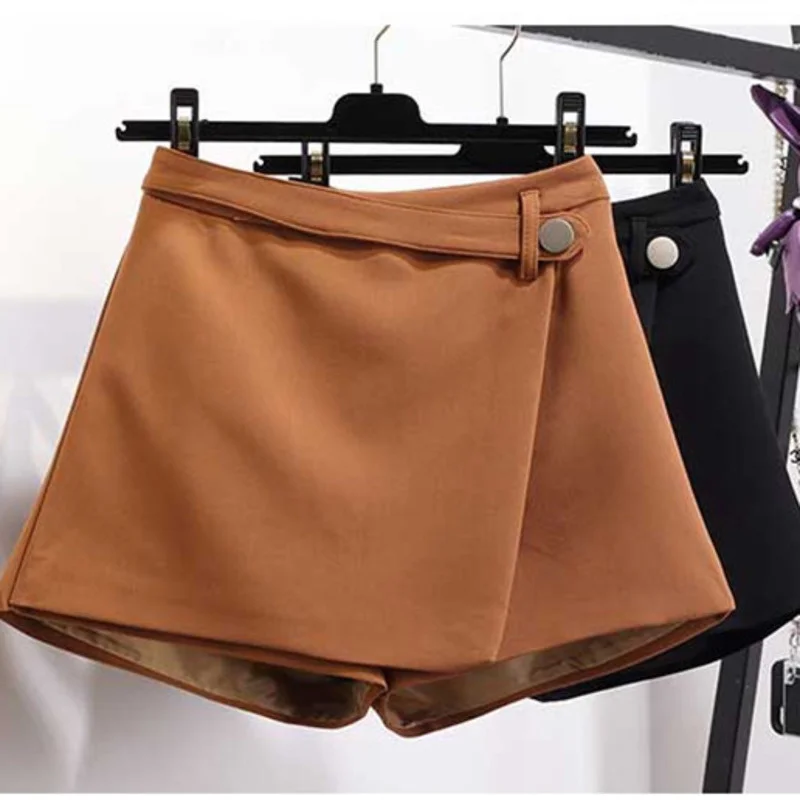 

Spring Summer Shorts Women High Waist Casual Irregular Wide Leg Slim Pant All-match Solid Fake Two Short Skirts Femme Ropa Mujer