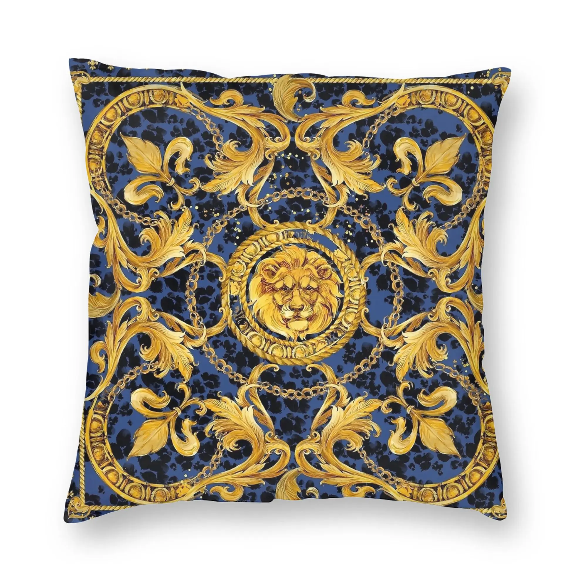 Elegant Baroque Gold Medallion Decorative Pillowcase - Luxurious Soft Fabric Cushion Cover
