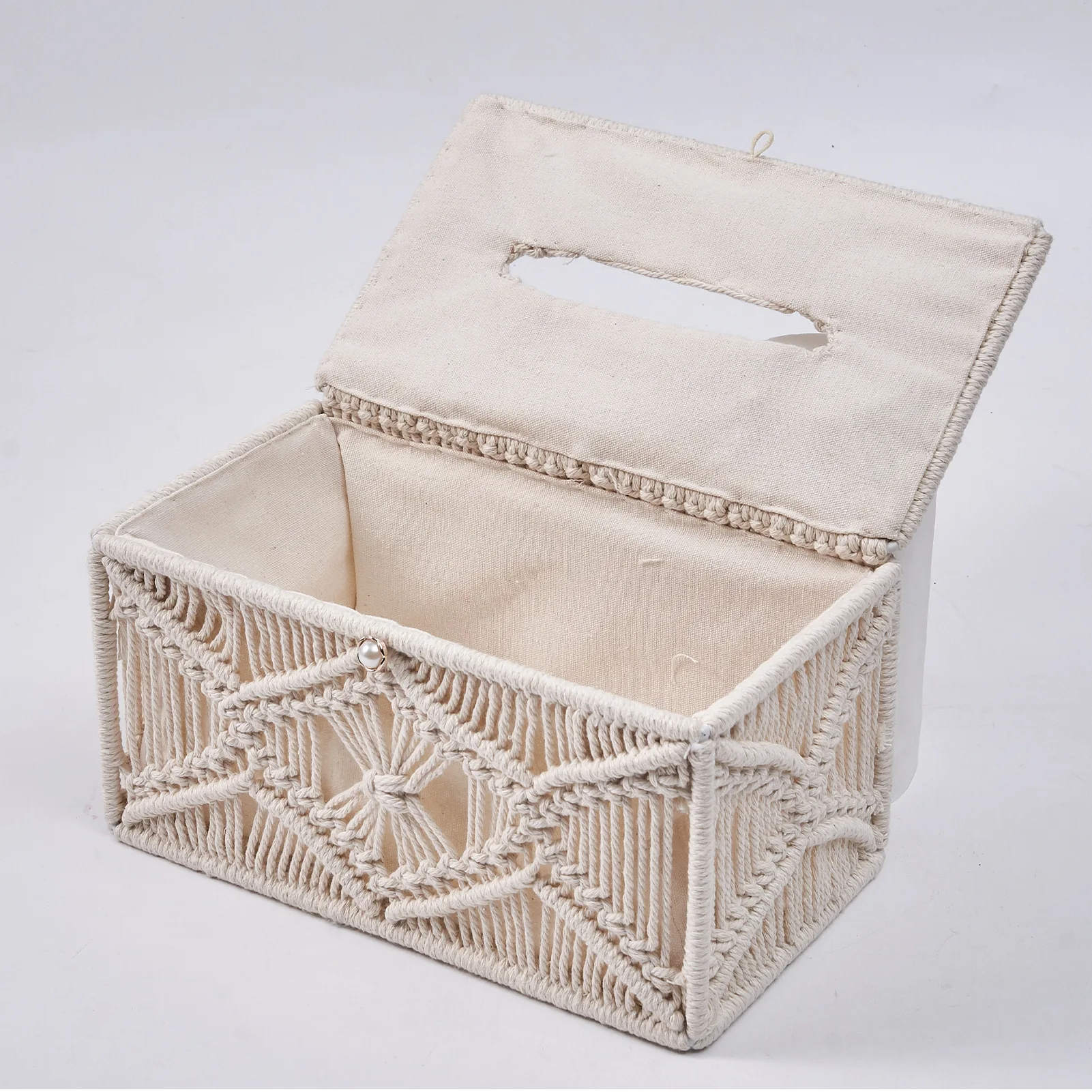 Tissue Box Cover with Square Open-bottom Tissue Box Holder Bohemian Handmade Woven Organizer Living Room and Office