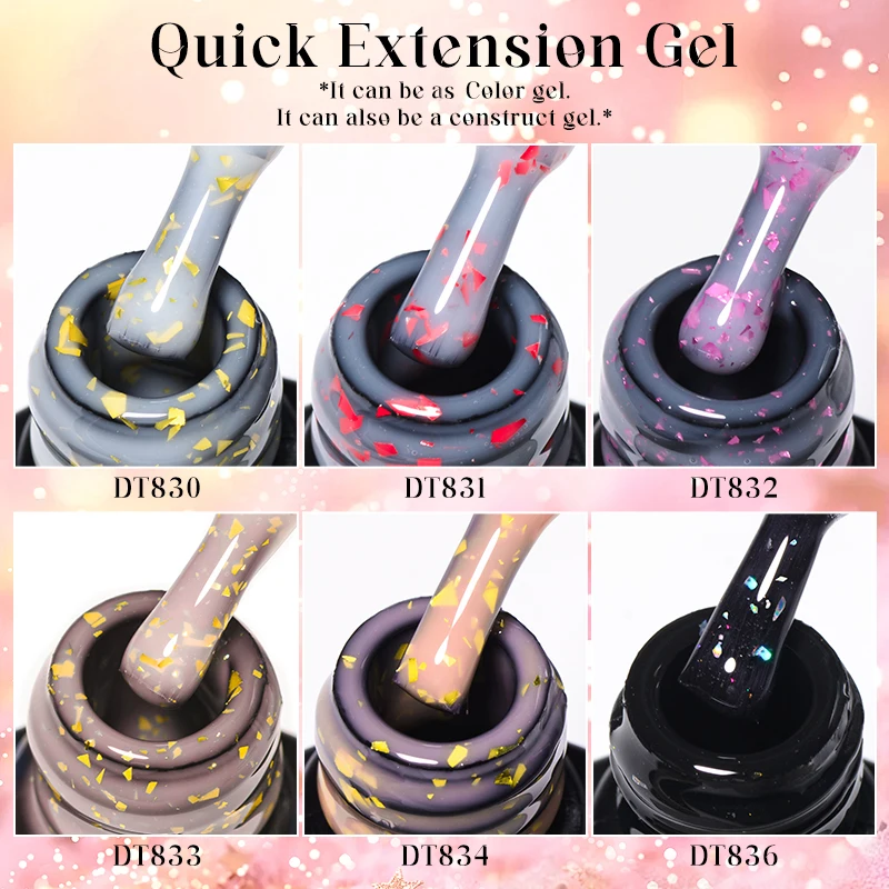 Description Picture 4 of itemMEET ACROSS 7ML Gold Foils Glitter Quick Extension Gel Nail Polish Long Lasting Rubber Base Gel Nail Art UV Glue Builder Gel