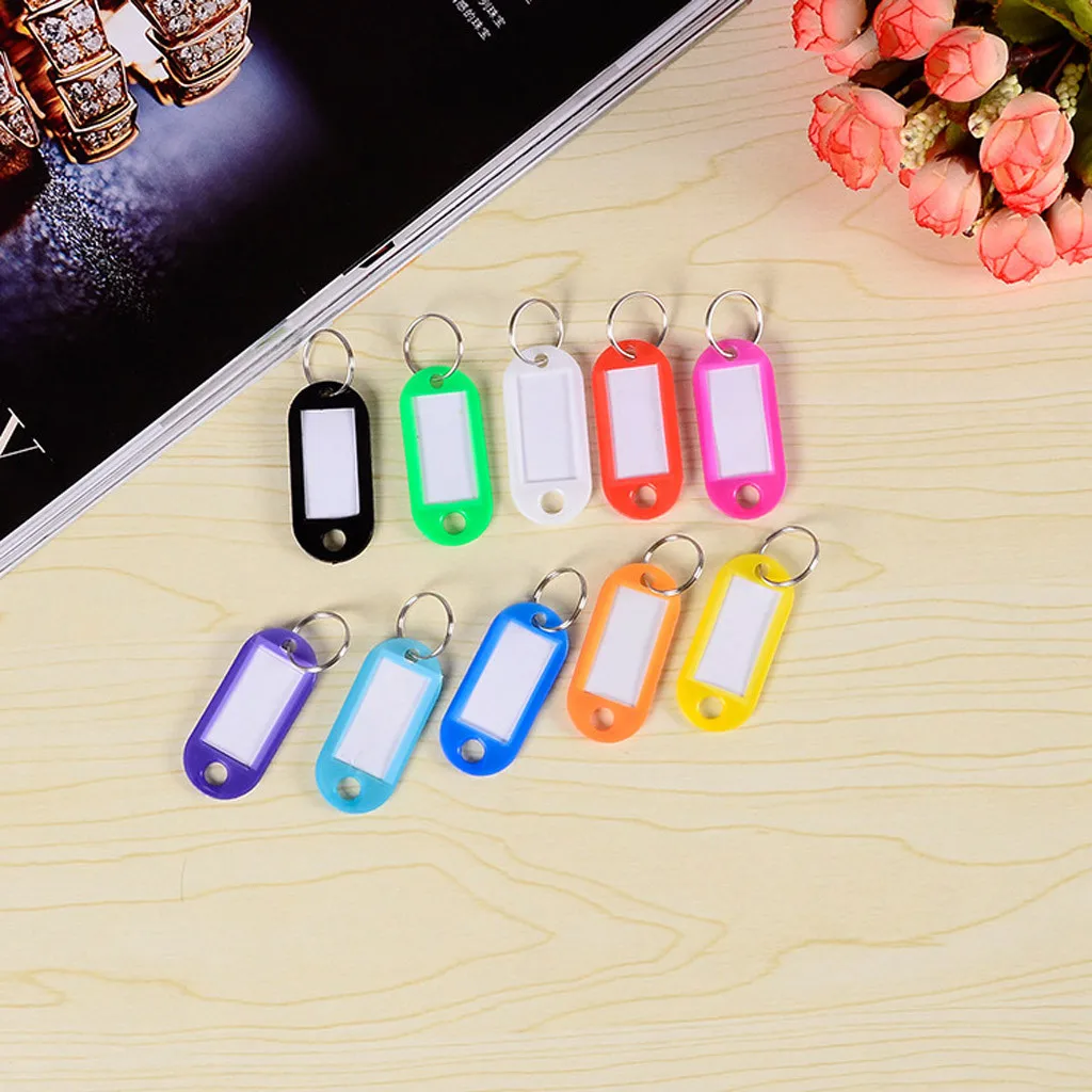 Plastic Keychain Tags 50pcs/lot Colorful Plastic Keychain Key Tags label Numbered Name Baggage Tag ID Label Name Tags Split Ring